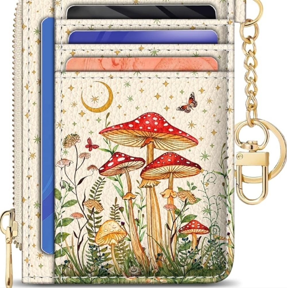 Mushroom Print Card Organizer Wallet